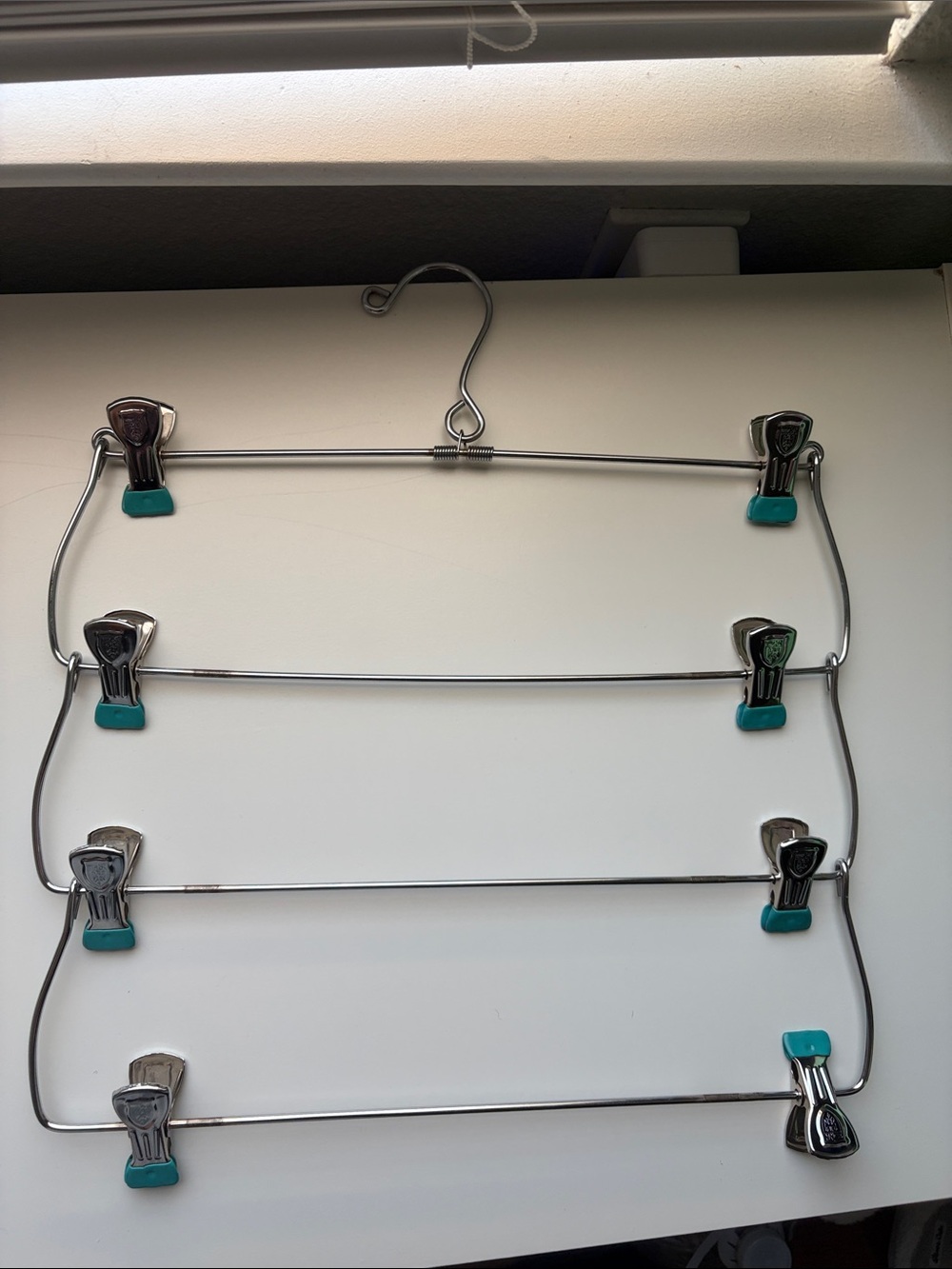 Multi-Tier Metal Skirt and Pants Hanger with Teal Clips